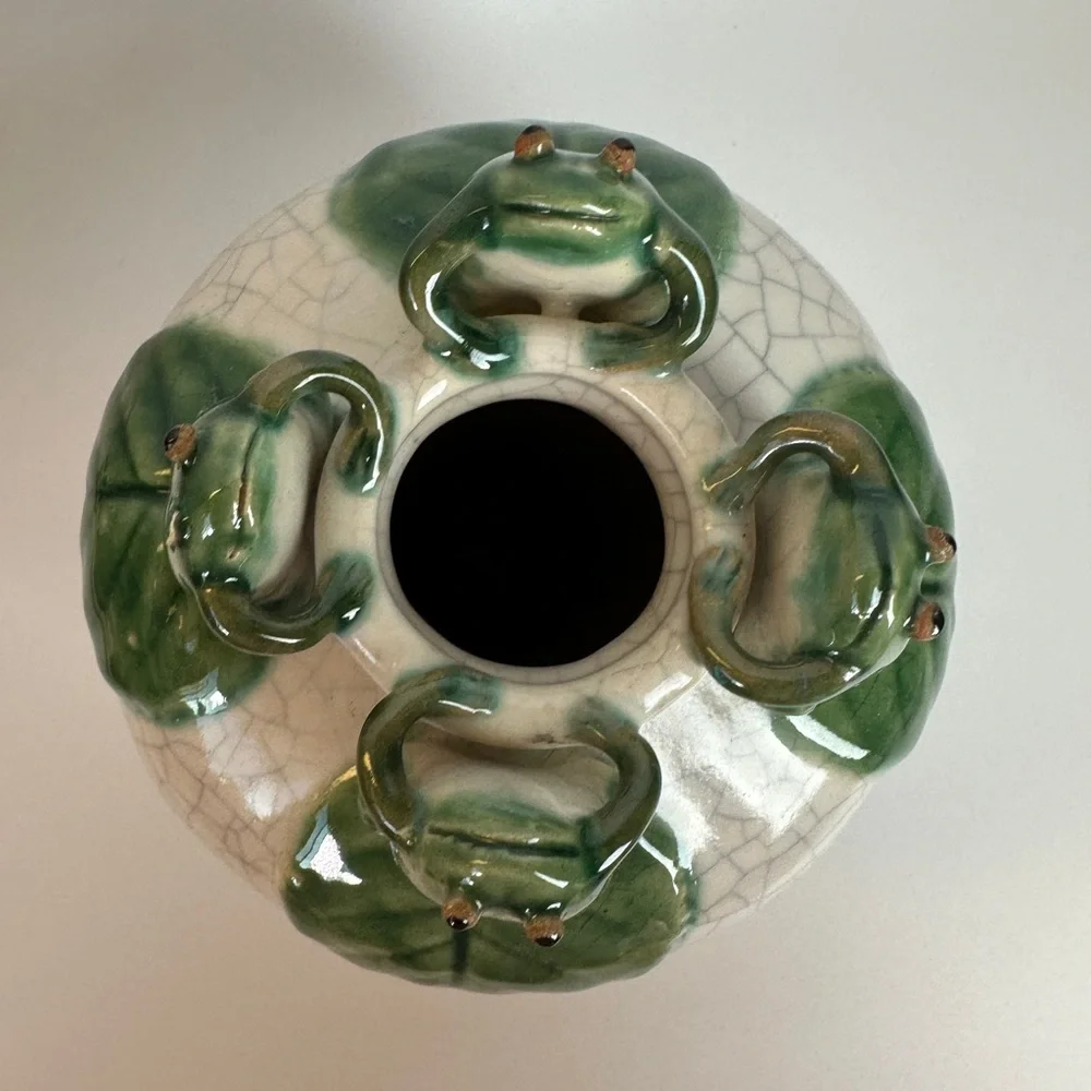 VTG‎ Majolica Frog Round Ceramic Art Pottery Vase